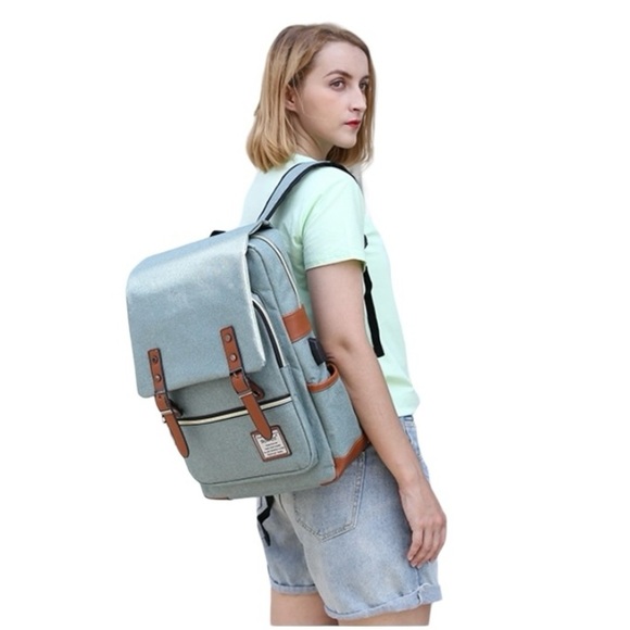 UGRACE Vintage Laptop Backpack USB Port Backpack Bag-Green (NEW) main image 7